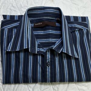Perry Ellis Men’s Blue Striped Long Sleeve Button Up Shirt Med‎